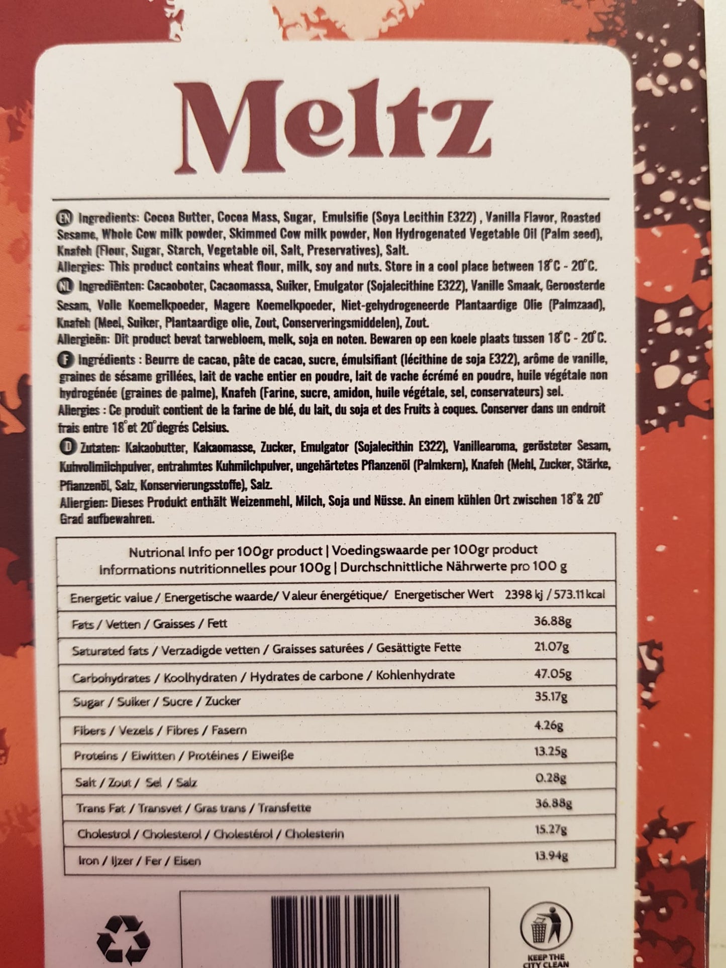 Meltz Dubai Chocolate - Lotus Knafeh Riegel 192g